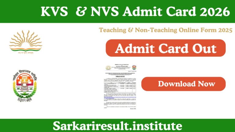 KVS NVS Admit Card 2026 Admit Card Out