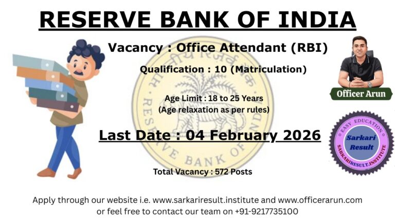 RBI Office Attendant Recruitment 2026 Apply Online Notification