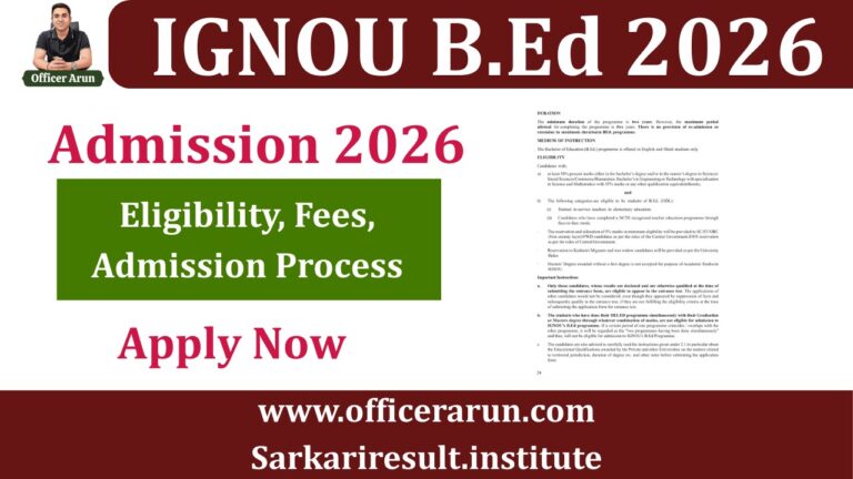 IGNOU B.Ed Entrance Exam 2026 Application Form Online Admission Notification