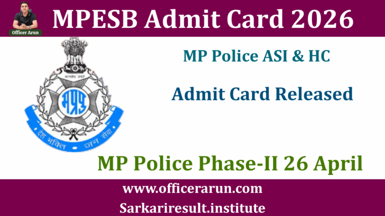 MP Police SI Phase-II Exam Date 2026 – Admit Card, Details
