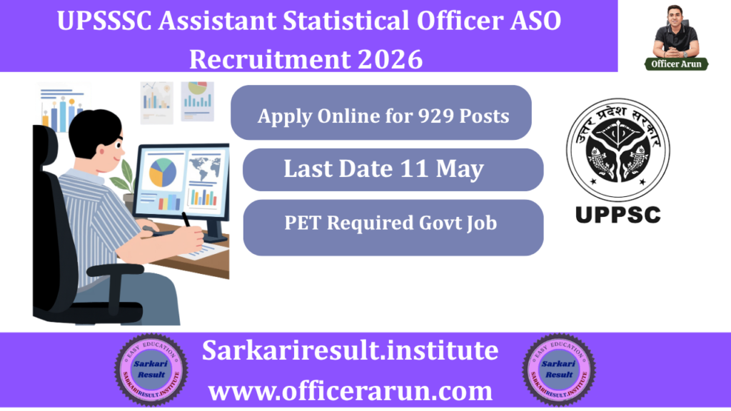 UPSSSC Assistant Statistical Officer ASO Recruitment 2026 Apply Online for 929 Posts