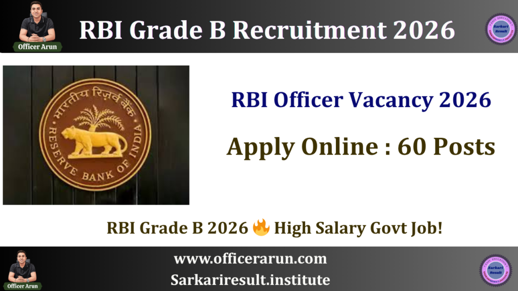 RBI Grade B Recruitment 2026 Apply Online for 60 Posts | Notification, Exam Date