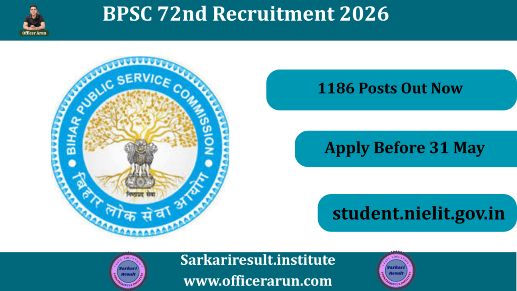 BPSC 72nd Recruitment 2026 Apply Online for 1186 Posts