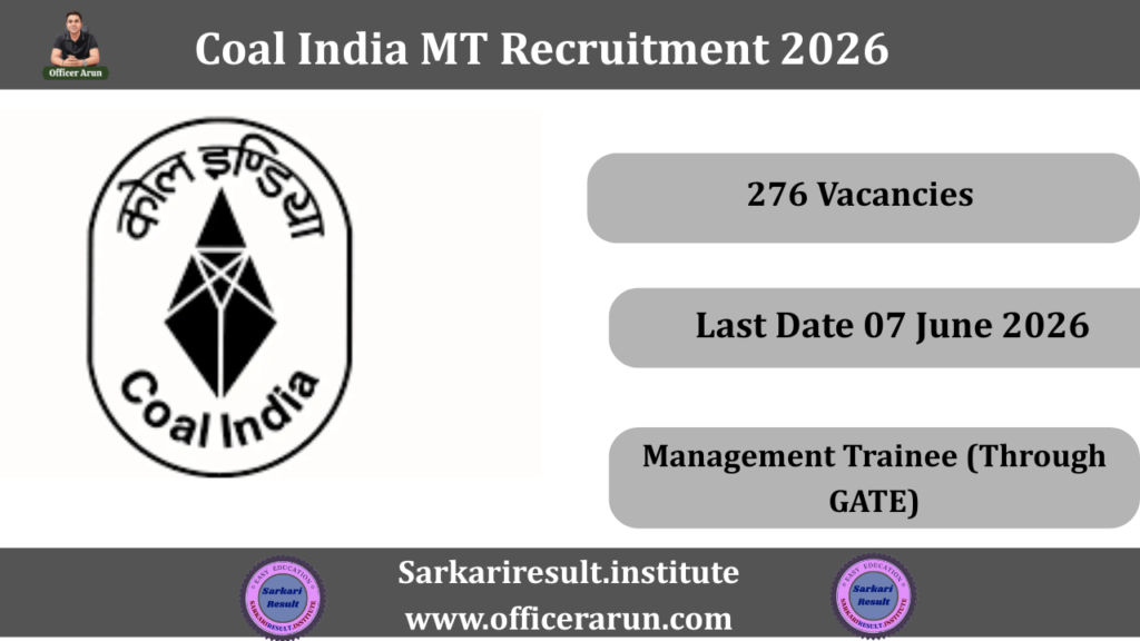 Coal India CIL MT Recruitment 2026 Apply Online for 276 Management Trainee Posts