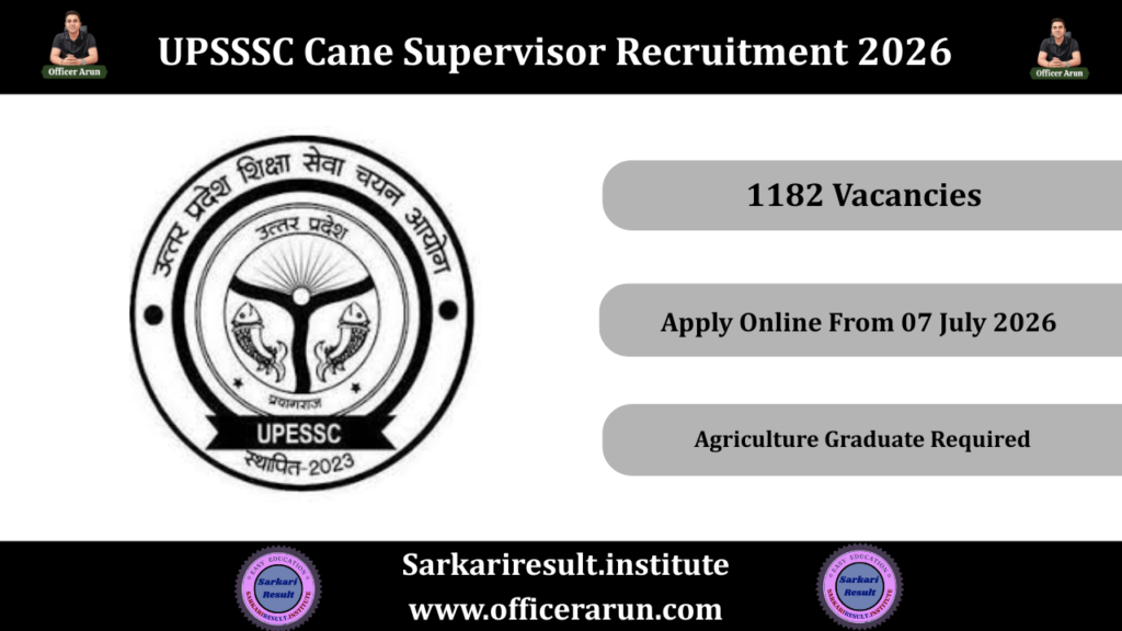 UPSSSC Cane Supervisor Recruitment 2026 Apply Online for 1182 Posts